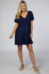 Navy Blue V-Neck Dolman Maternity Dress