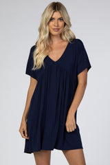 Navy Blue V-Neck Dolman Dress