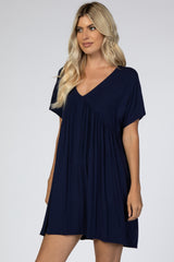 Navy Blue V-Neck Dolman Dress