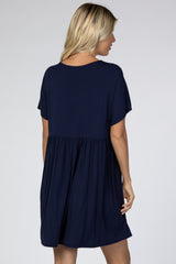 Navy Blue V-Neck Dolman Dress