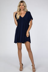 Navy Blue V-Neck Dolman Dress