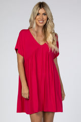 Fuchsia V-Neck Dolman Dress