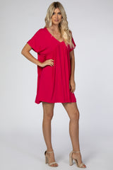 Fuchsia V-Neck Dolman Maternity Dress