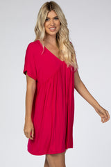 Fuchsia V-Neck Dolman Dress