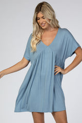 Blue V-Neck Dolman Dress