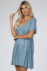 Blue V-Neck Dolman Dress