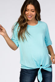 Light Blue Tie Front Maternity Top