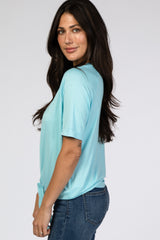 Light Blue Tie Front Top