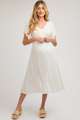 Ivory Smocked Ruffle Maternity Dress