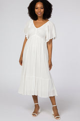 Ivory Smocked Ruffle Maternity Dress