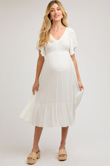 Ivory Smocked Ruffle Maternity Dress