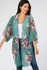 Teal Floral Chiffon Cover Up