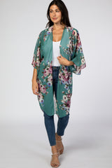 Teal Floral Chiffon Cover Up