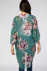 Teal Floral Chiffon Cover Up