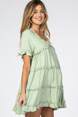 Light Olive Ruffle Accent Tired Maternity Dress