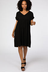 Black Rolled Cuff Dress