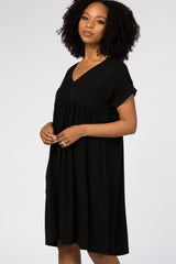 Black Rolled Cuff Dress