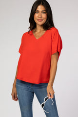 Red V-Neck Blouse