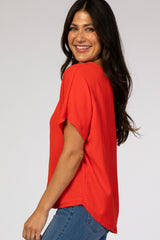 Red V-Neck Blouse