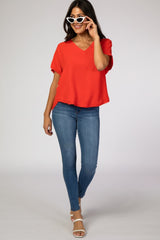 Red V-Neck Blouse