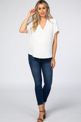 White V-Neck Maternity Blouse