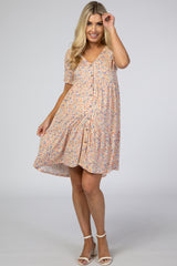 Peach Floral Button Front Maternity Dress