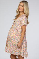 Peach Floral Button Front Maternity Dress