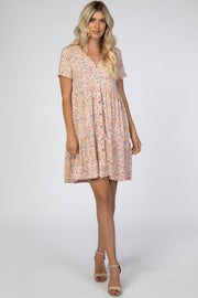 Peach Floral Button Front Dress