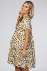 Pink Floral Button Front Maternity Dress