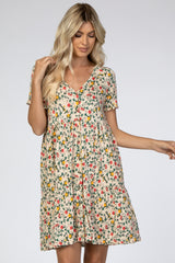 Pink Floral Button Front Dress