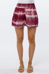 Purple Tie Dye Fringe Hem Shorts