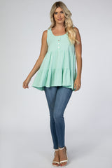 Mint Green Tiered Button Accent Tank Top