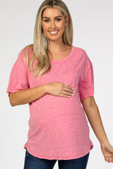 Pink Short Flounce Sleeve Maternity Top