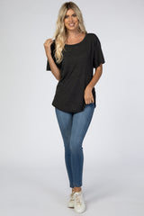 Charcoal Short Flounce Sleeve Top