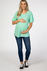 Mint Green Short Flounce Sleeve Maternity Top