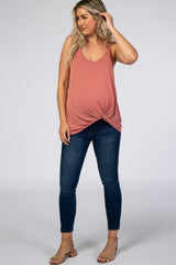 Rust Solid Knot Front Cami Strap Maternity Top