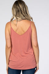 Rust Solid Knot Front Cami Strap Maternity Top