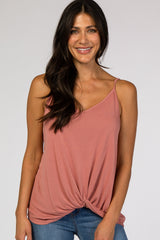 Rust Solid Knot Front Cami Strap Maternity Top