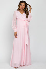 Light Pink Chiffon Long Sleeve Maternity Maxi Dress