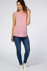 Pink Ruffle Sleeve Maternity Tank Top