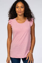 Pink Ruffle Sleeve Maternity Tank Top