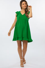 Green Ruffle Hem V-Neck Maternity Dress