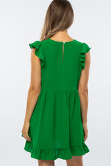 Green Ruffle Hem V-Neck Maternity Dress