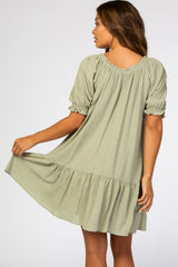 Light Olive Ruffle Puff Sleeve Maternity Dress