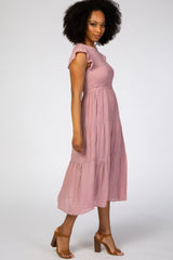 Pink Tiered Smocked Midi Dress