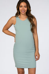 Mint Ribbed Sleeveless Maternity Dress