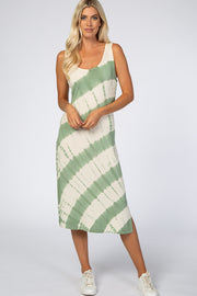 Olive Tie Dye Sleeveless Midi Dress