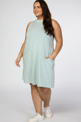 Aqua Striped Mock Neck Sleeveless Maternity Plus Dress