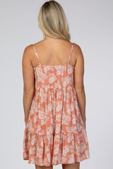 Salmon Tropical Floral Print Front Button Maternity Dress