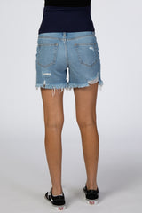 Blue Medium Wash Distressed Maternity Jean Shorts